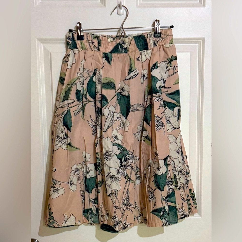 Cynthia Rowley Pink Floral Midi Skirt with White Flowers